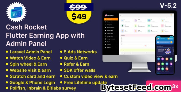 Cash Rocket v5.2 – Flutter Online Earning App with Admin Panel