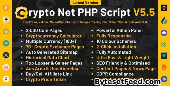 Crypto Net v5.5 - CoinMarketCap, Prices, Chart, Exchanges, Crypto Tracker, Calculator & Ticker PHP Script