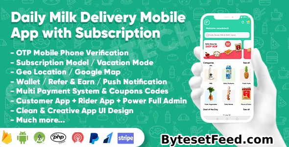 Dairy Products, Grocery, Daily Milk Delivery Mobile App with Subscription v1.4