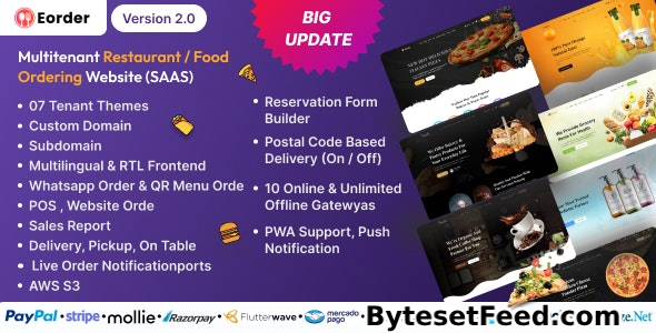 Eorder v2.0 - Multitenant Restaurant / Food Ordering Website (SAAS)