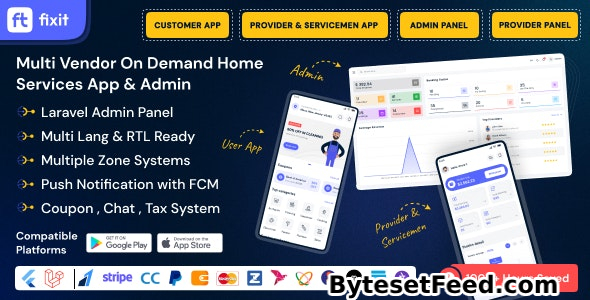 Fixit v1.0.1 - Multi Vendor On Demand, Handyman, Home service Flutter App with Admin Complete Solution
