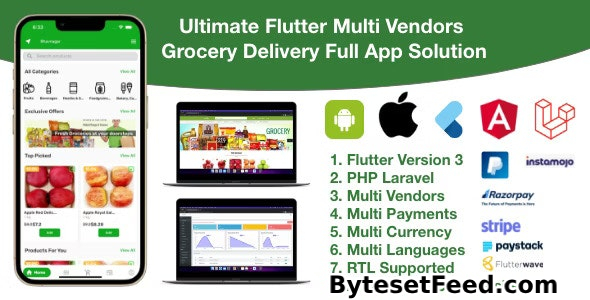 Grocery / delivery services / ecommerce multi vendors(android + iOS + website) flutter 3 / laravel v5.0