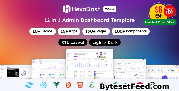 HexaDash v2.1.3 - Tailwind CSS, React, Svelte, Vue, Laravel, Nodejs, Django & HTML Admin Dashboard Template