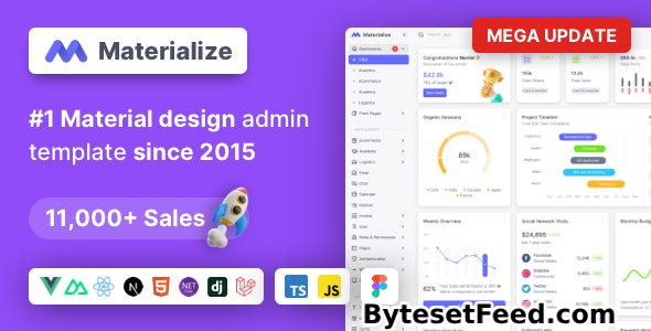 Materialize v13.1.0 - Next.js, Vuejs, Nuxt, HTML, Laravel, Django, Asp.Net Material Design Admin Template