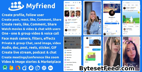 Myfriend v3.1 - Friend Chat Post Tiktok Follow Radio Group ecommerce Zoom Live clone social network app