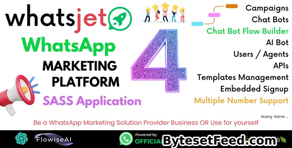 WhatsJet SaaS v4.5.0 - A WhatsApp Marketing Platform with Bulk Sending, Campaigns, Chat Bots & CRM - nulled