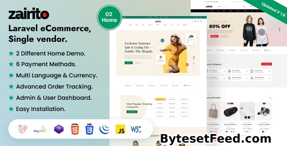 Zairito v1.8 - Laravel eCommerce System - Single vendor