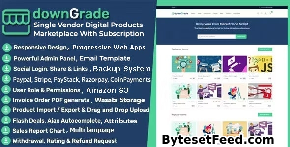 downGrade v5.8 - Single Vendor Digital Marketplace With Subscription