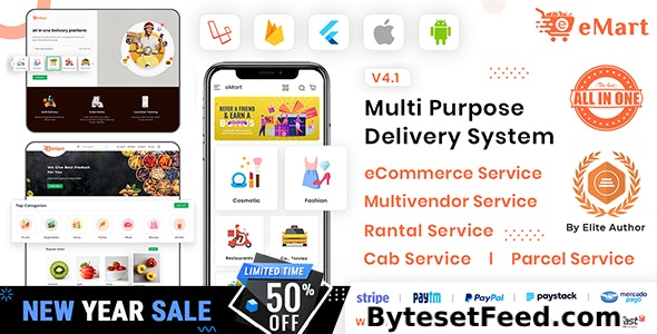 eMart v4.0 - Multivendor Food, eCommerce, Parcel, Taxi booking, Car Rental App with Admin and Website